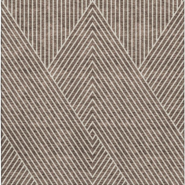HomeRoots 9' X 12' Brown & Beige Geometric Washable Area Rug – Stylish, Durable, UV-Protected for High Traffic Areas 674645