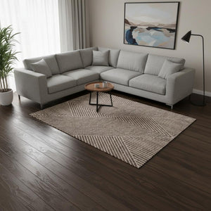 HomeRoots 10' Modern Brown and Beige Geometric Washable Area Rug with UV Protection for High-Traffic Spaces 674646