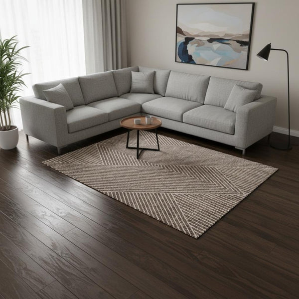 HomeRoots 10' Modern Brown and Beige Geometric Washable Area Rug with UV Protection for High-Traffic Spaces 674646