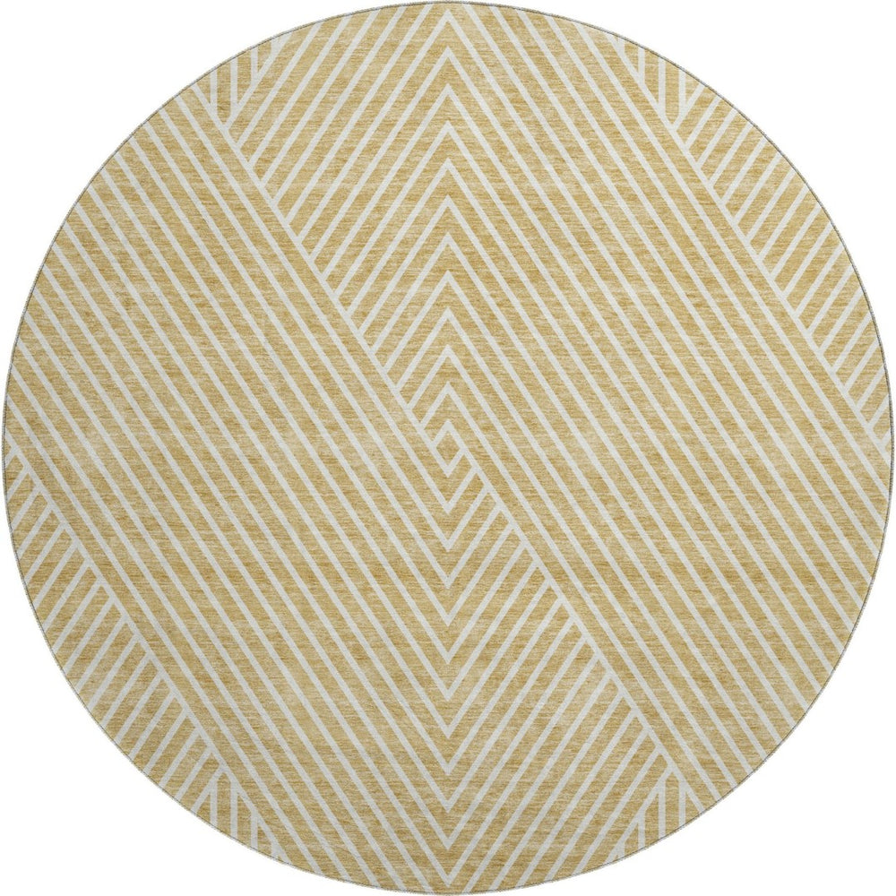HomeRoots 8' Gold and Ivory Geometric Round Rug – Washable, UV Protected, Perfect for Busy Homes & Pets! 674649