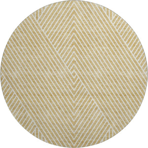 HomeRoots 8' Gold and Ivory Geometric Round Rug – Washable, UV Protected, Perfect for Busy Homes & Pets! 674649