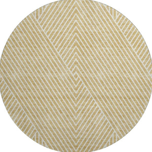 HomeRoots 8' Gold and Ivory Geometric Round Rug – Washable, UV Protected, Perfect for Busy Homes & Pets! 674649