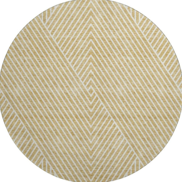 HomeRoots 8' Gold and Ivory Geometric Round Rug – Washable, UV Protected, Perfect for Busy Homes & Pets! 674649