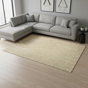 HomeRoots 8' X 10' Gold And Ivory Geometric Washable Area Rug - Durable, Stain Resistant, UV Protected Design 674650