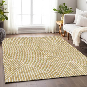 HomeRoots 9' X 12' Gold And Ivory Geometric Area Rug – Durable, Washable, UV-Protected for Stylish Homes 674651