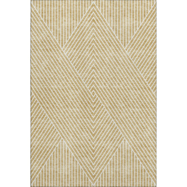 HomeRoots 9' X 12' Gold And Ivory Geometric Area Rug – Durable, Washable, UV-Protected for Stylish Homes 674651
