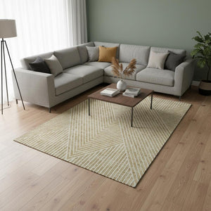 HomeRoots 10' X 14' Gold and Ivory Geometric Area Rug – Washable, UV Protected, Modern Style for Any Room 674652