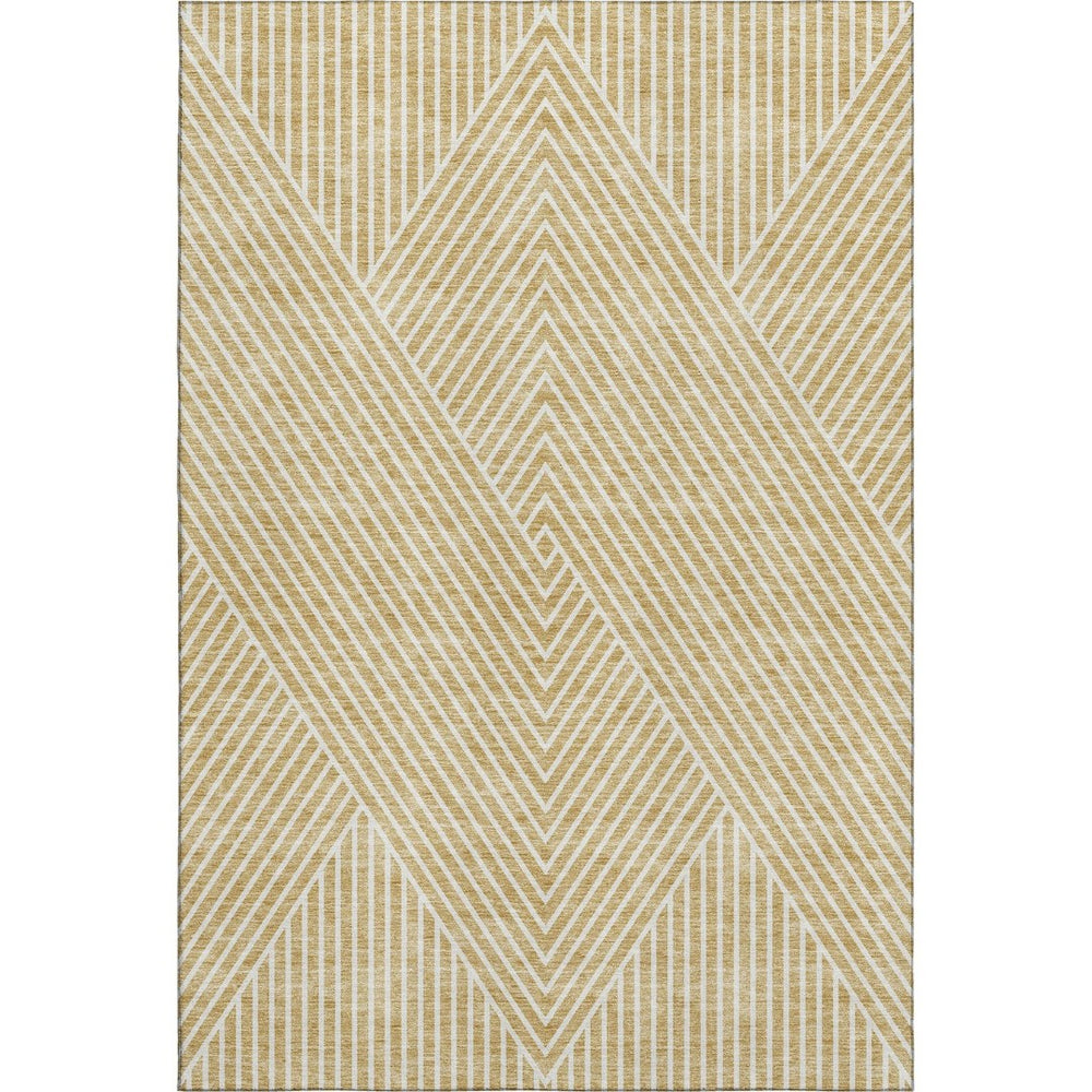 HomeRoots 10' X 14' Gold and Ivory Geometric Area Rug – Washable, UV Protected, Modern Style for Any Room 674652