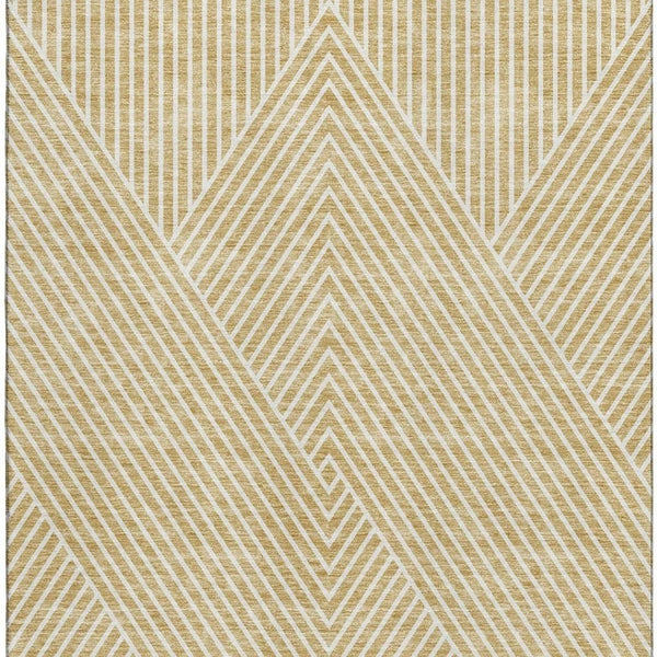 HomeRoots 10' X 14' Gold and Ivory Geometric Area Rug – Washable, UV Protected, Modern Style for Any Room 674652