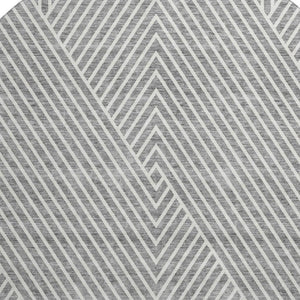 HomeRoots 8' Gray and Ivory Geometric Washable Round Rug - Stain Resistant, UV Protected, Ideal for High-Traffic Areas 674655