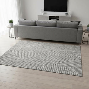HomeRoots 8' X 10' Modern Gray and Ivory Geometric Area Rug - Washable, UV Protected, Pet-Friendly Design! 674656