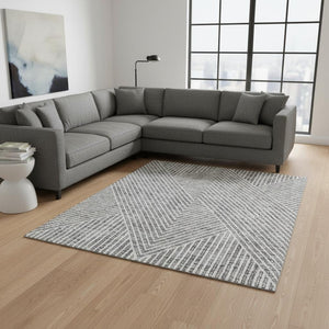 HomeRoots 9' X 12' Gray Geometric Washable Area Rug with UV Protection - Durable, Soft, and Stylish for Homes 674657