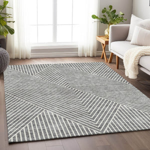 HomeRoots 9' X 12' Gray Geometric Washable Area Rug with UV Protection - Durable, Soft, and Stylish for Homes 674657