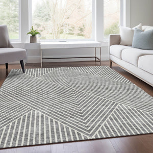 HomeRoots 9' X 12' Gray Geometric Washable Area Rug with UV Protection - Durable, Soft, and Stylish for Homes 674657