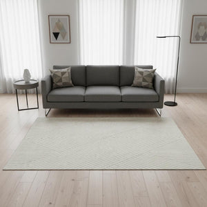HomeRoots 5' X 8' Ivory and Beige Geometric Area Rug with UV Protection – Stylish, Washable, and Durable! 674660