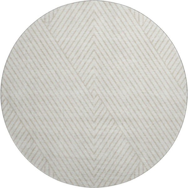 HomeRoots 8' Ivory and Beige Geometric Round Rug - Washable, Stain-Resistant, UV Protected for Busy Homes 674661