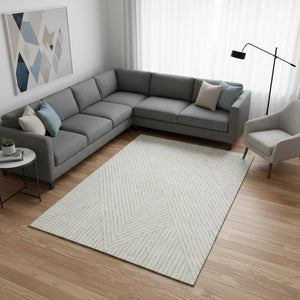 HomeRoots 10' X 14' Ivory and Beige Geometric Area Rug – Stylish, Washable, UV Protected for Homes with Kids & Pets 674664