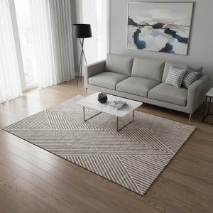 HomeRoots 5' X 8' Taupe & Ivory Geometric Washable Area Rug - Durable, Stylish & Perfect for High-Traffic Spaces! 674666