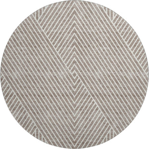 HomeRoots 8' Taupe and Ivory Geometric Round Washable Rug with UV Protection for Modern Home Style and Durability 674667