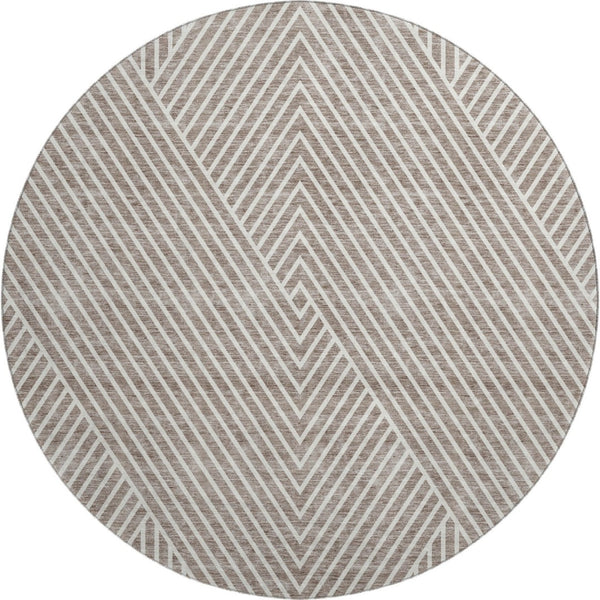 HomeRoots 8' Taupe and Ivory Geometric Round Washable Rug with UV Protection for Modern Home Style and Durability 674667