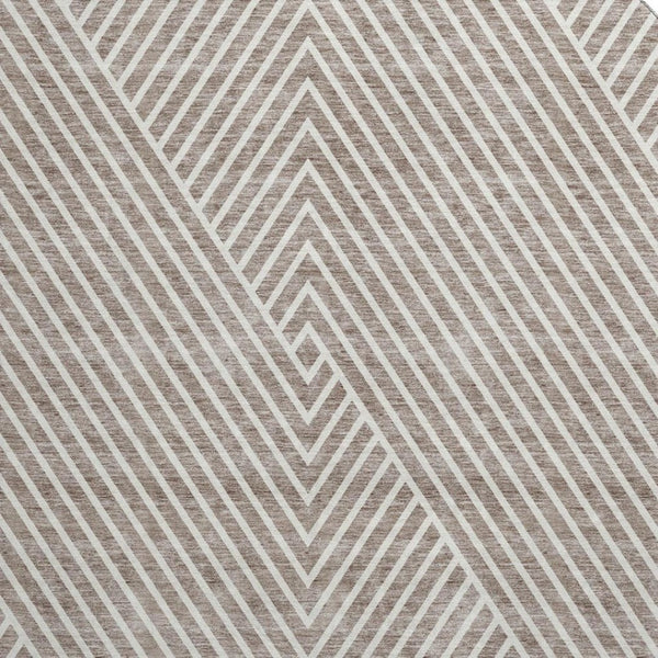 HomeRoots 8' Taupe and Ivory Geometric Round Washable Rug with UV Protection for Modern Home Style and Durability 674667