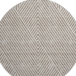 HomeRoots 8' Taupe and Ivory Geometric Round Washable Rug with UV Protection for Modern Home Style and Durability 674667