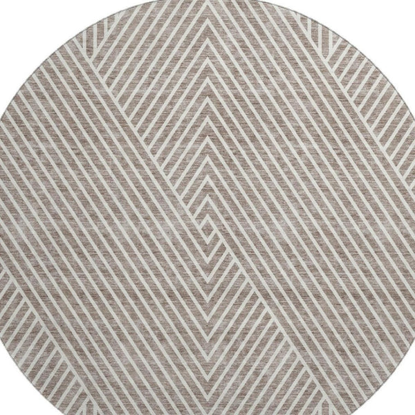 HomeRoots 8' Taupe and Ivory Geometric Round Washable Rug with UV Protection for Modern Home Style and Durability 674667