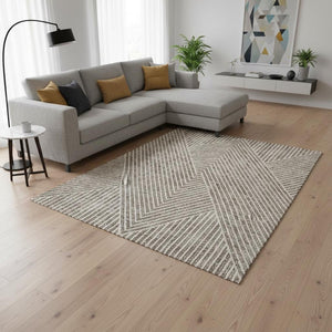 HomeRoots 8' X 10' Taupe and Ivory Geometric Area Rug - Washable, UV Protected, Perfect for High Traffic Spaces 674668