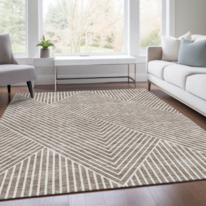 HomeRoots 8' X 10' Taupe and Ivory Geometric Area Rug - Washable, UV Protected, Perfect for High Traffic Spaces 674668