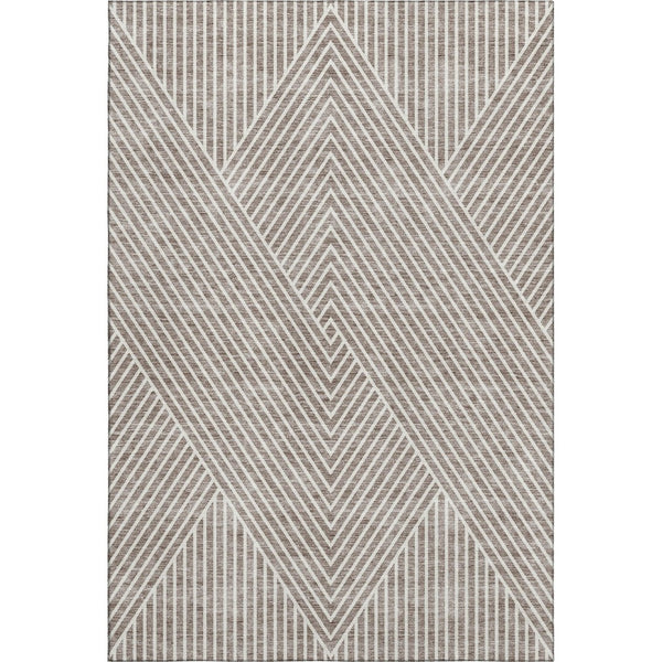 HomeRoots 10' X 14' Taupe and Ivory Geometric Area Rug - Durable, UV-Protected, Washable for Modern Spaces 674670