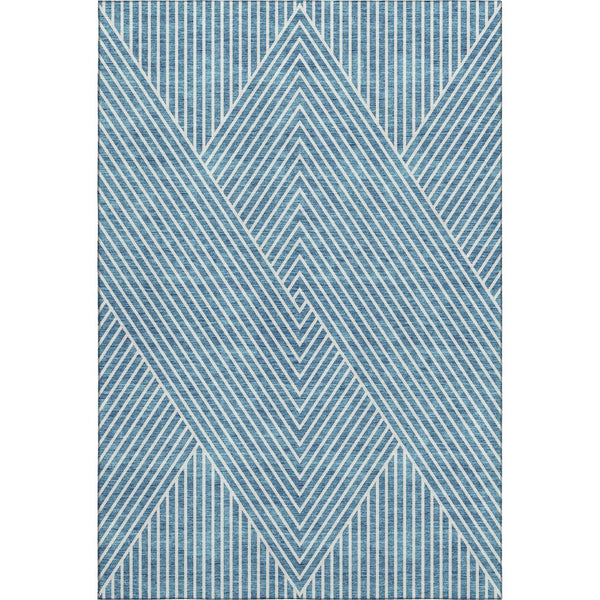 HomeRoots 5' X 8' Teal and Ivory Geometric Area Rug - Durable, Washable, UV-Protected for Modern Spaces 674672