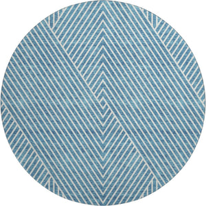 HomeRoots 8' Teal And Ivory Round Rug - Durable, Washable, UV-Protected, Stylish Geometric Design for Any Room 674673