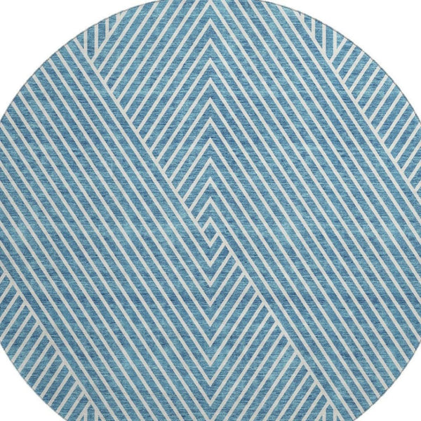 HomeRoots 8' Teal And Ivory Round Rug - Durable, Washable, UV-Protected, Stylish Geometric Design for Any Room 674673
