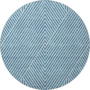 HomeRoots 8' Teal And Ivory Round Rug - Durable, Washable, UV-Protected, Stylish Geometric Design for Any Room 674673