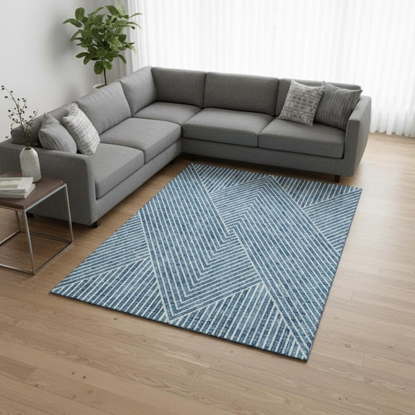 HomeRoots 8' X 10' Teal and Ivory Geometric Washable Area Rug - Durable, Stylish, UV-Protected for High-Traffic Homes 674674
