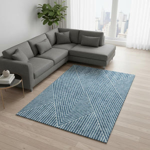 HomeRoots 9' X 12' Teal & Ivory Geometric Area Rug - Washable, UV-Protected, Stain-Resistant, Stylish Design 674675