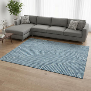 HomeRoots 10' X 14' Teal and Ivory Geometric Area Rug - Durable, Washable, UV Protected, Perfect for Modern Spaces 674676