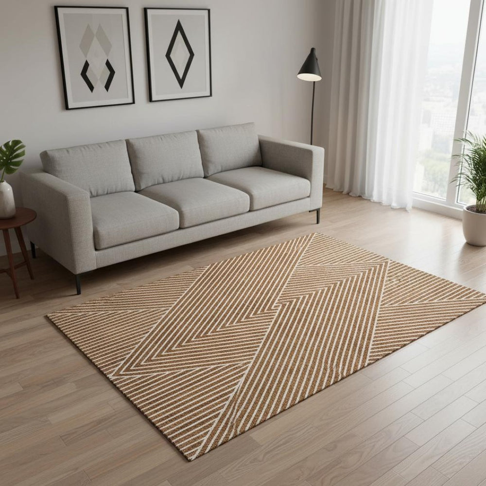 HomeRoots 5' x 8' Terra Cotta Geometric Area Rug - Durable, Washable with UV Protection for Modern Homes 674678