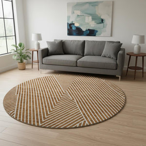 HomeRoots 8' Terra Cotta Geometric Round Rug - Washable, UV Protected, Stain Resistant for High-Traffic Areas 674679