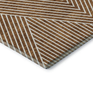 HomeRoots 8' Terra Cotta Geometric Round Rug - Washable, UV Protected, Stain Resistant for High-Traffic Areas 674679