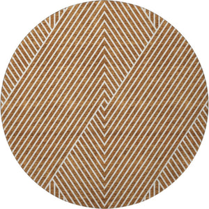 HomeRoots 8' Terra Cotta Geometric Round Rug - Washable, UV Protected, Stain Resistant for High-Traffic Areas 674679