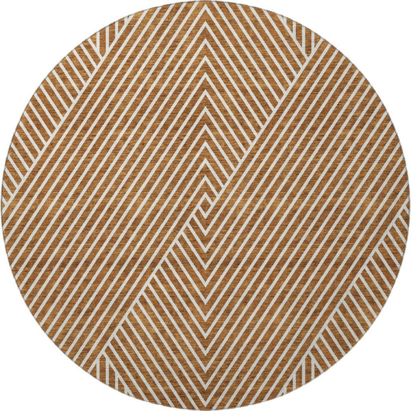 HomeRoots 8' Terra Cotta Geometric Round Rug - Washable, UV Protected, Stain Resistant for High-Traffic Areas 674679