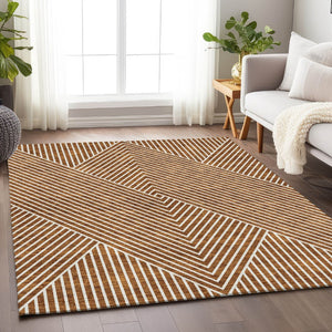 HomeRoots 8' X 10' Stylish Terra Cotta & Ivory Geometric Area Rug - UV Protected, Washable & Pet-Friendly! 674680