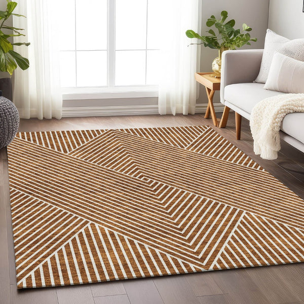 HomeRoots 8' X 10' Stylish Terra Cotta & Ivory Geometric Area Rug - UV Protected, Washable & Pet-Friendly! 674680