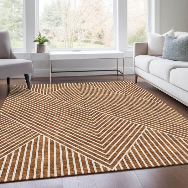 HomeRoots 8' X 10' Stylish Terra Cotta & Ivory Geometric Area Rug - UV Protected, Washable & Pet-Friendly! 674680