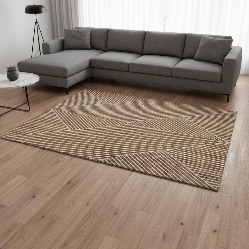 HomeRoots 9' X 12' Stylish Terra Cotta & Ivory Geometric Area Rug - Washable, UV-Protected & Family-Friendly! 674681