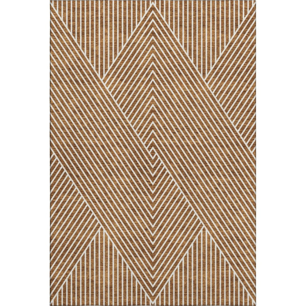 HomeRoots 9' X 12' Stylish Terra Cotta & Ivory Geometric Area Rug - Washable, UV-Protected & Family-Friendly! 674681