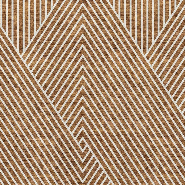 HomeRoots 9' X 12' Stylish Terra Cotta & Ivory Geometric Area Rug - Washable, UV-Protected & Family-Friendly! 674681