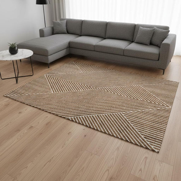 HomeRoots 10' X 14' Stylish Terra Cotta & Ivory Geometric Area Rug - Washable, UV-Protected for Family Homes 674682