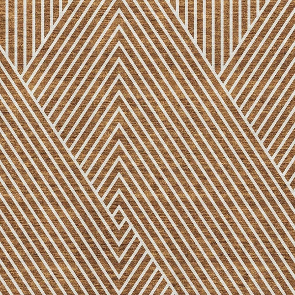 HomeRoots 10' X 14' Stylish Terra Cotta & Ivory Geometric Area Rug - Washable, UV-Protected for Family Homes 674682
